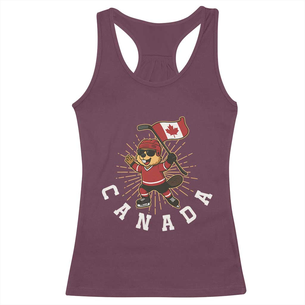 Funny Beaver Playing Ice Hockey With Canada Flag Gift Racerback Tank Top - Wonder Print Shop