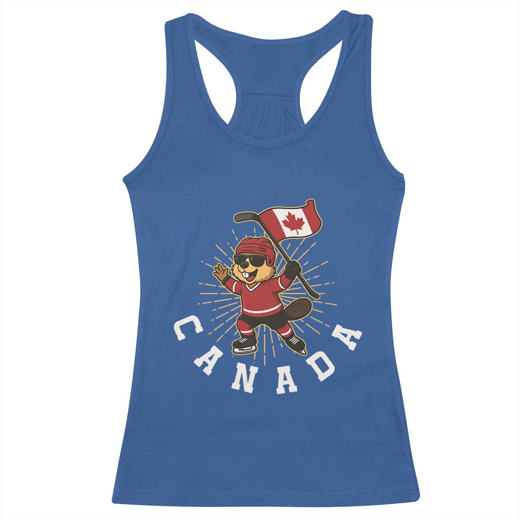 Funny Beaver Playing Ice Hockey With Canada Flag Gift Racerback Tank Top - Wonder Print Shop