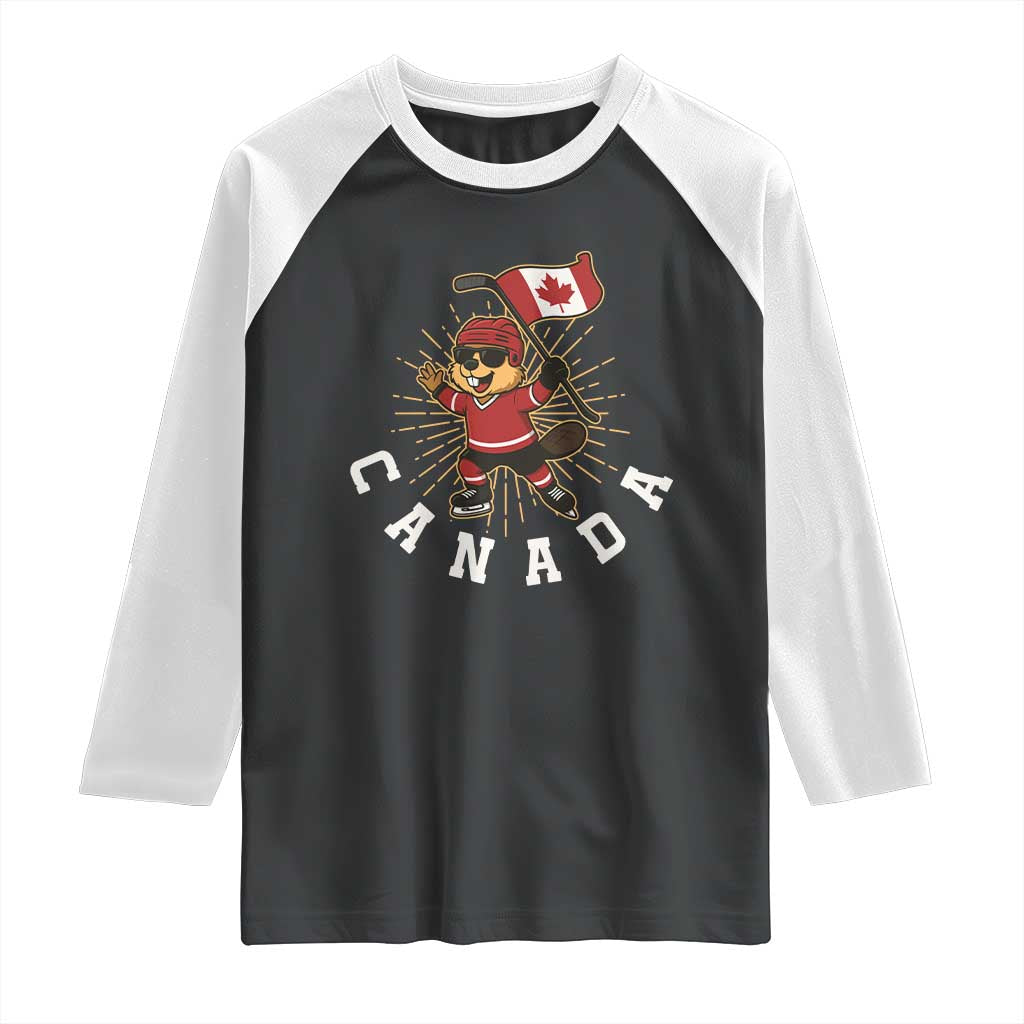 Funny Beaver Playing Ice Hockey With Canada Flag Gift Raglan Shirt - Wonder Print Shop