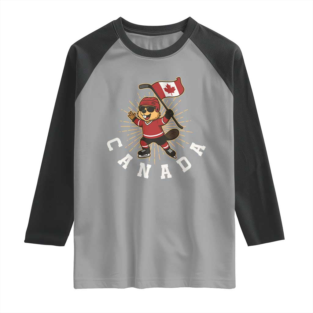 Funny Beaver Playing Ice Hockey With Canada Flag Gift Raglan Shirt - Wonder Print Shop