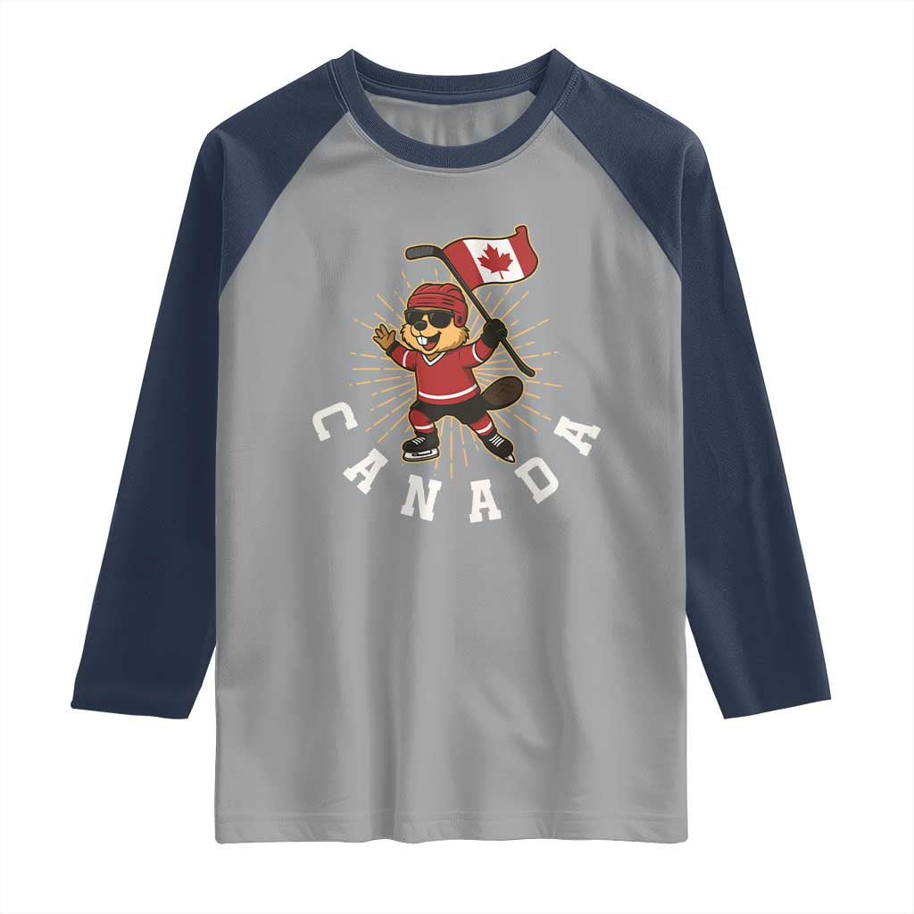 Funny Beaver Playing Ice Hockey With Canada Flag Gift Raglan Shirt - Wonder Print Shop