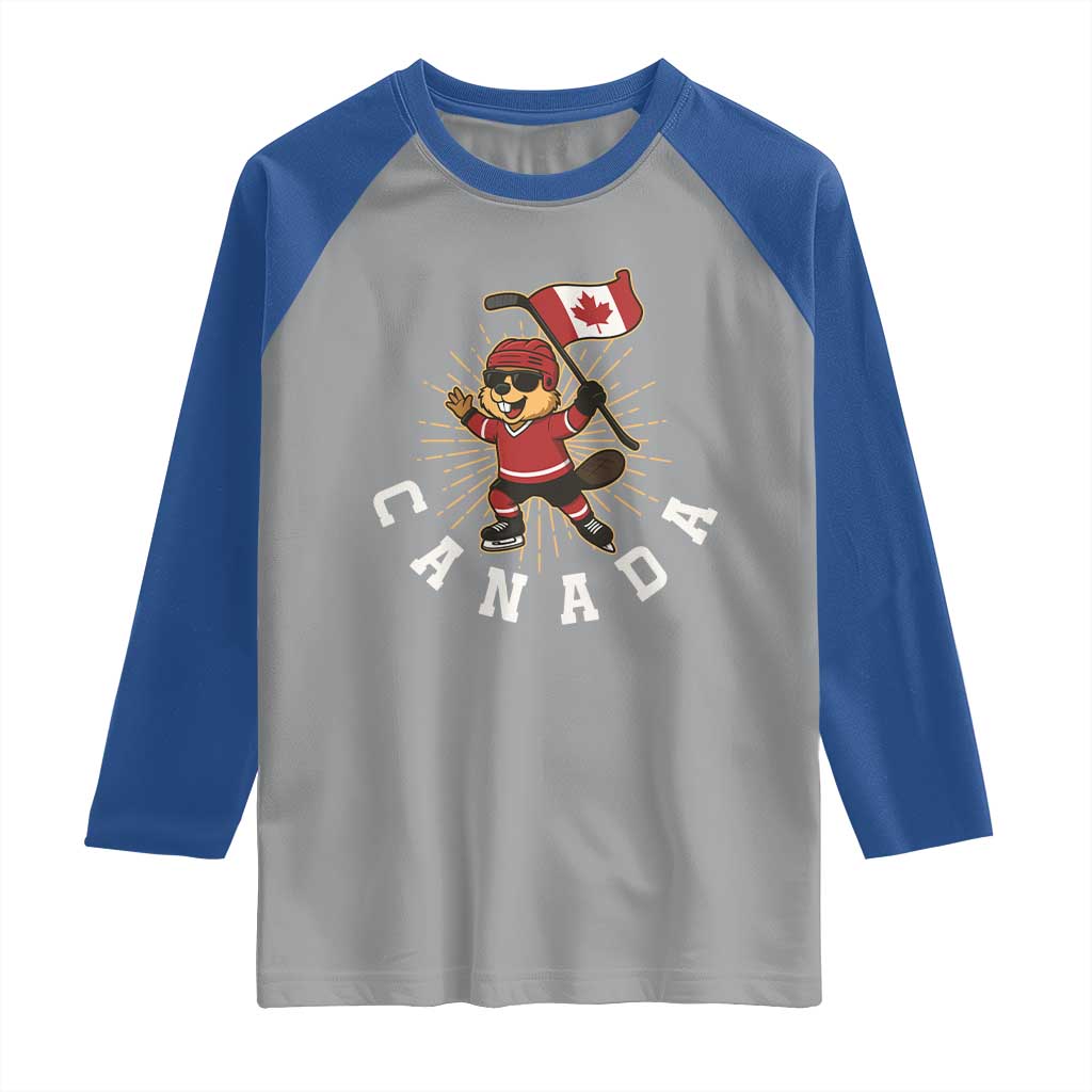 Funny Beaver Playing Ice Hockey With Canada Flag Gift Raglan Shirt - Wonder Print Shop