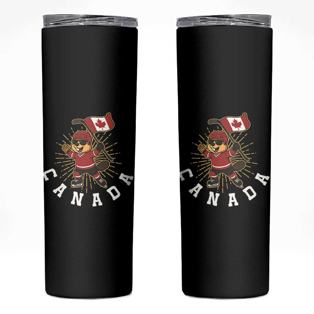 Funny Beaver Playing Ice Hockey With Canada Flag Gift Skinny Tumbler - Wonder Print Shop