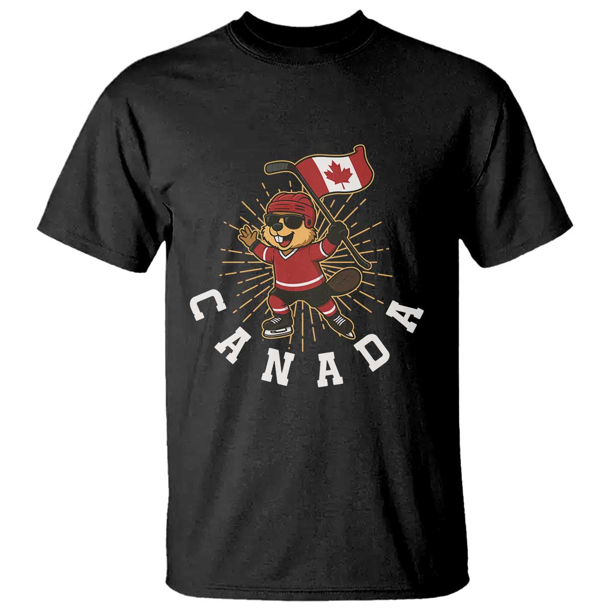 Funny Beaver Playing Ice Hockey With Canada Flag Gift T Shirt - Wonder Print Shop