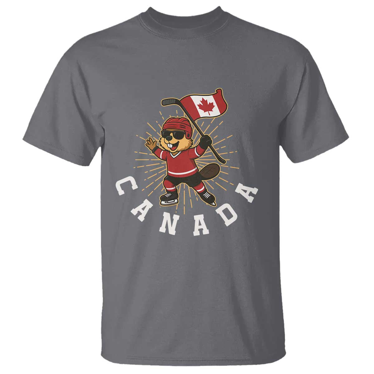 Funny Beaver Playing Ice Hockey With Canada Flag Gift T Shirt - Wonder Print Shop