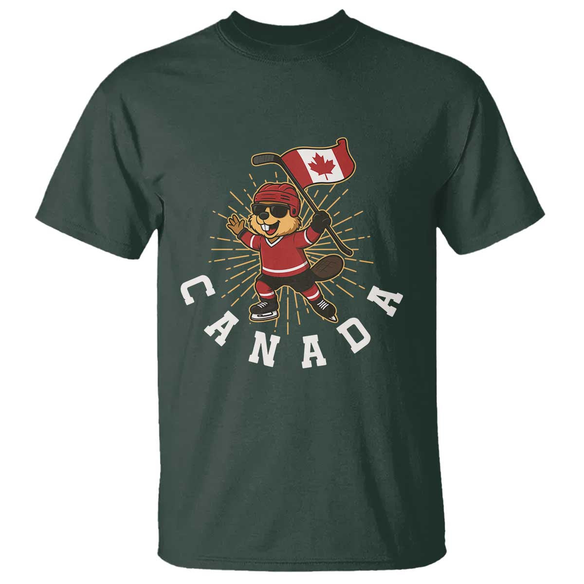 Funny Beaver Playing Ice Hockey With Canada Flag Gift T Shirt - Wonder Print Shop