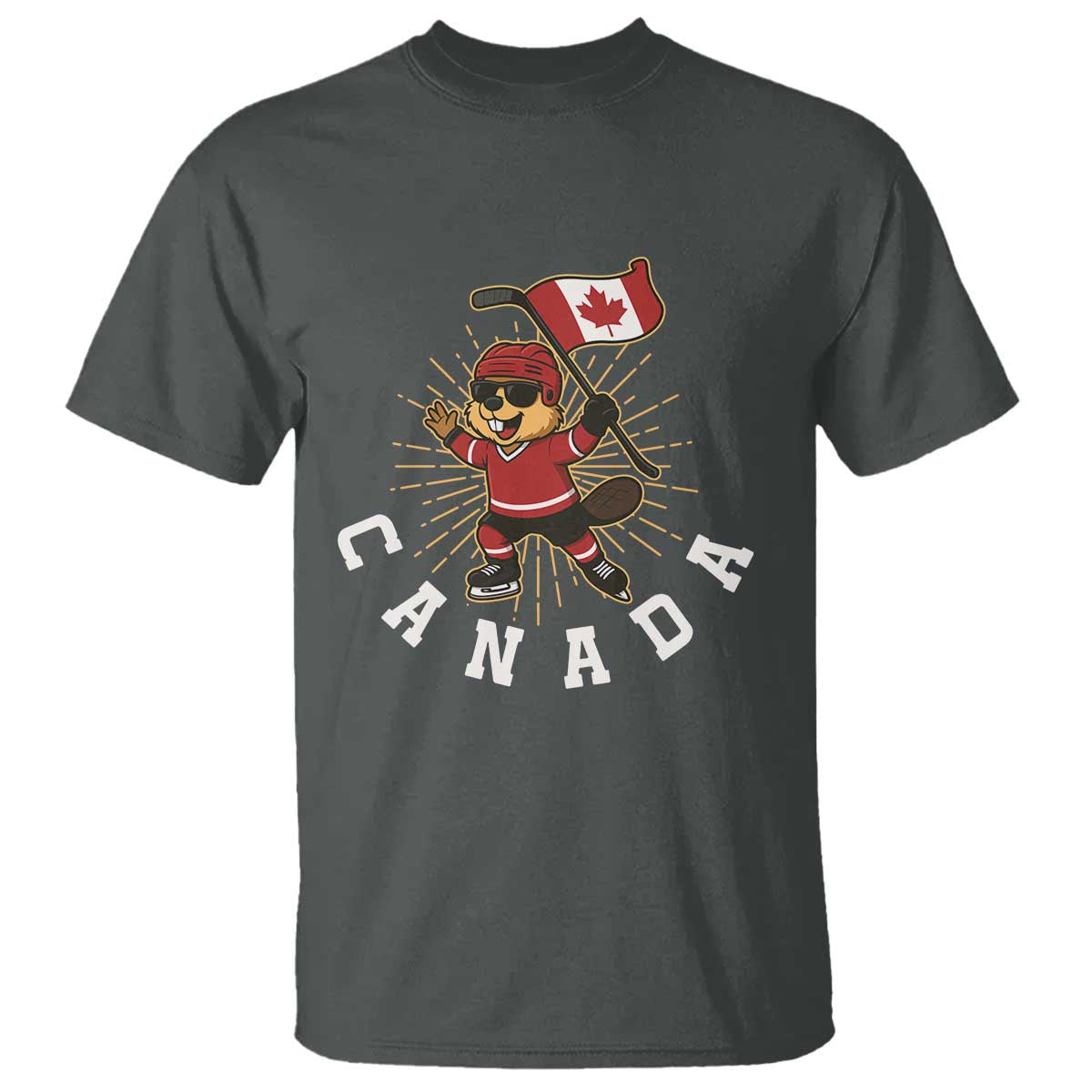 Funny Beaver Playing Ice Hockey With Canada Flag Gift T Shirt - Wonder Print Shop