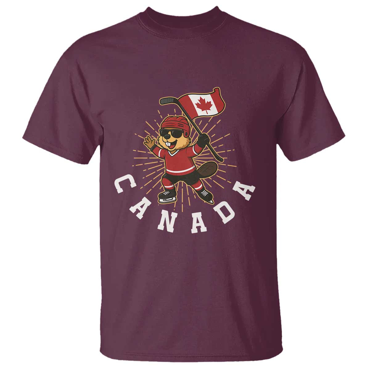 Funny Beaver Playing Ice Hockey With Canada Flag Gift T Shirt - Wonder Print Shop