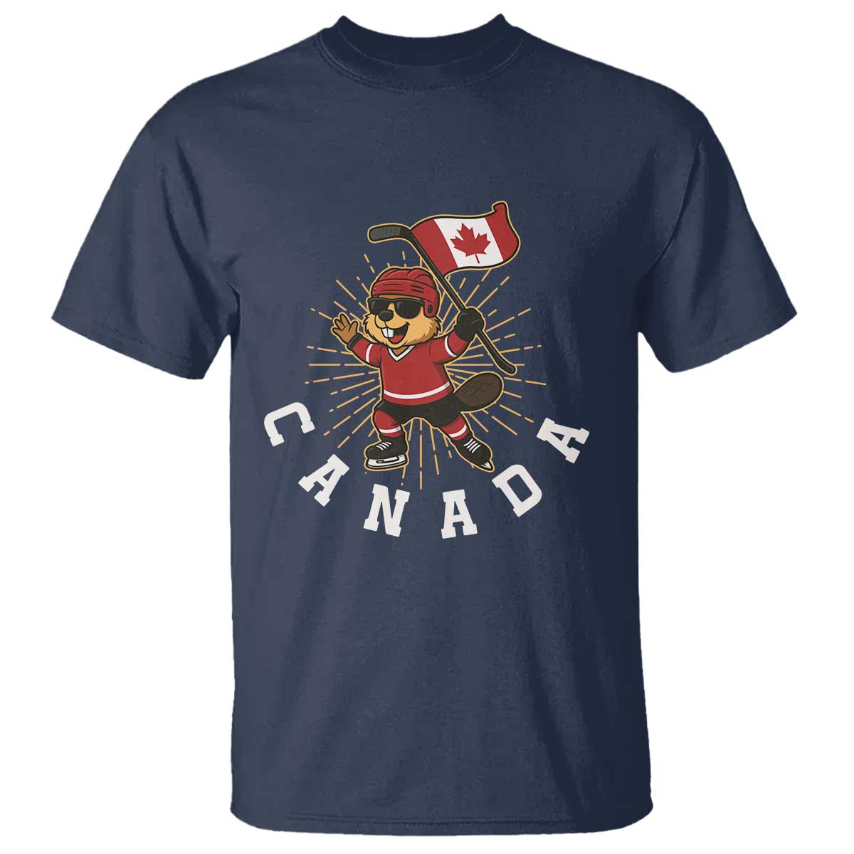 Funny Beaver Playing Ice Hockey With Canada Flag Gift T Shirt - Wonder Print Shop