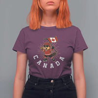 Funny Beaver Playing Ice Hockey With Canada Flag Gift T Shirt For Women - Wonder Print Shop