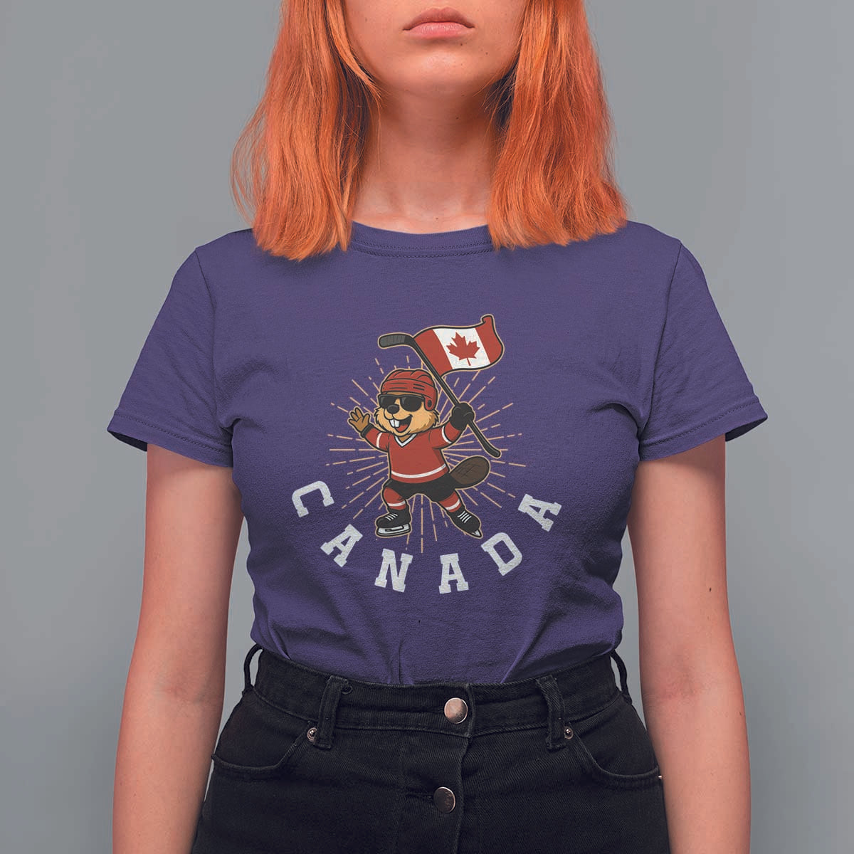 Funny Beaver Playing Ice Hockey With Canada Flag Gift T Shirt For Women - Wonder Print Shop