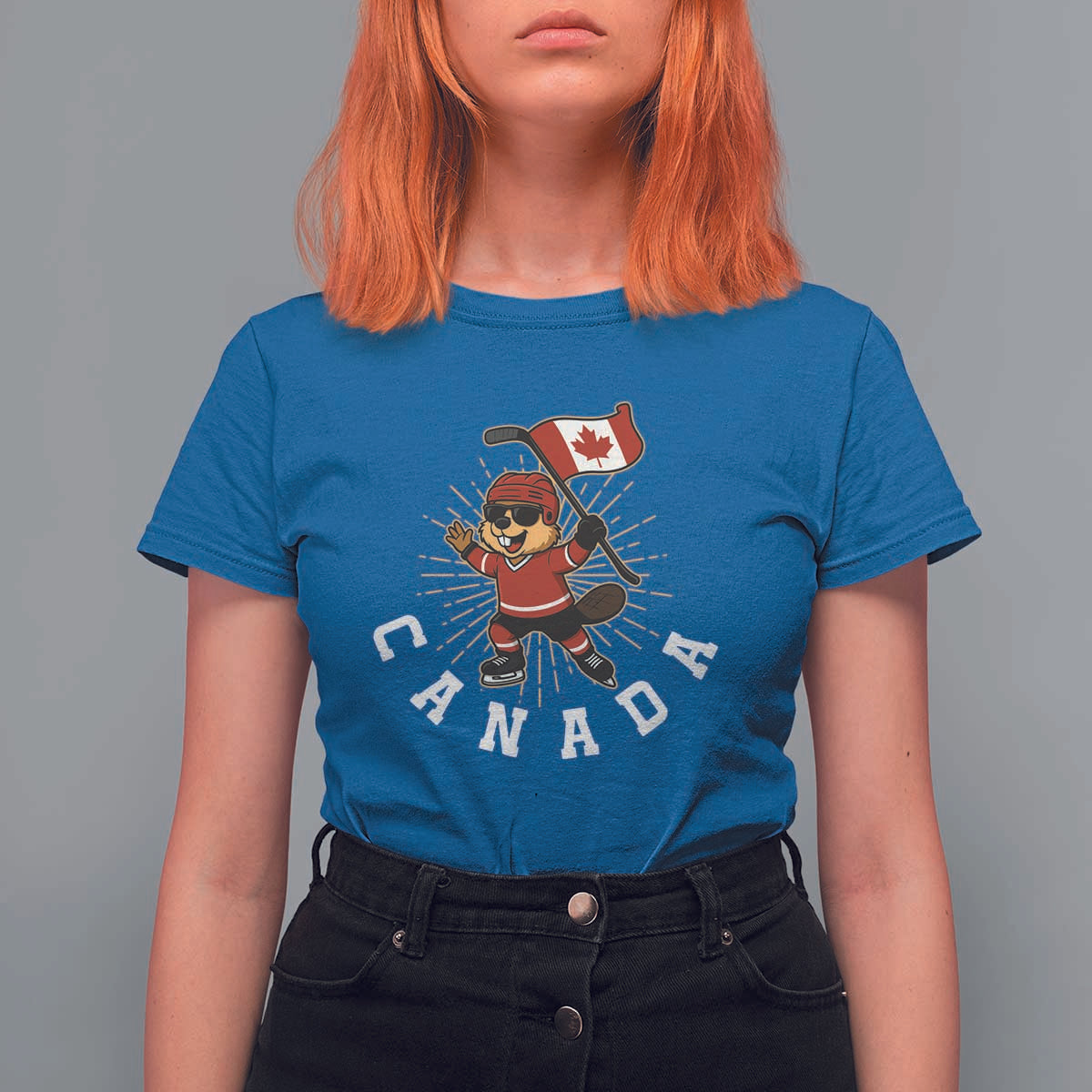 Funny Beaver Playing Ice Hockey With Canada Flag Gift T Shirt For Women - Wonder Print Shop