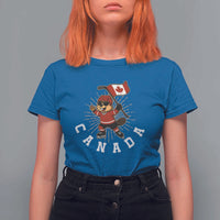 Funny Beaver Playing Ice Hockey With Canada Flag Gift T Shirt For Women - Wonder Print Shop