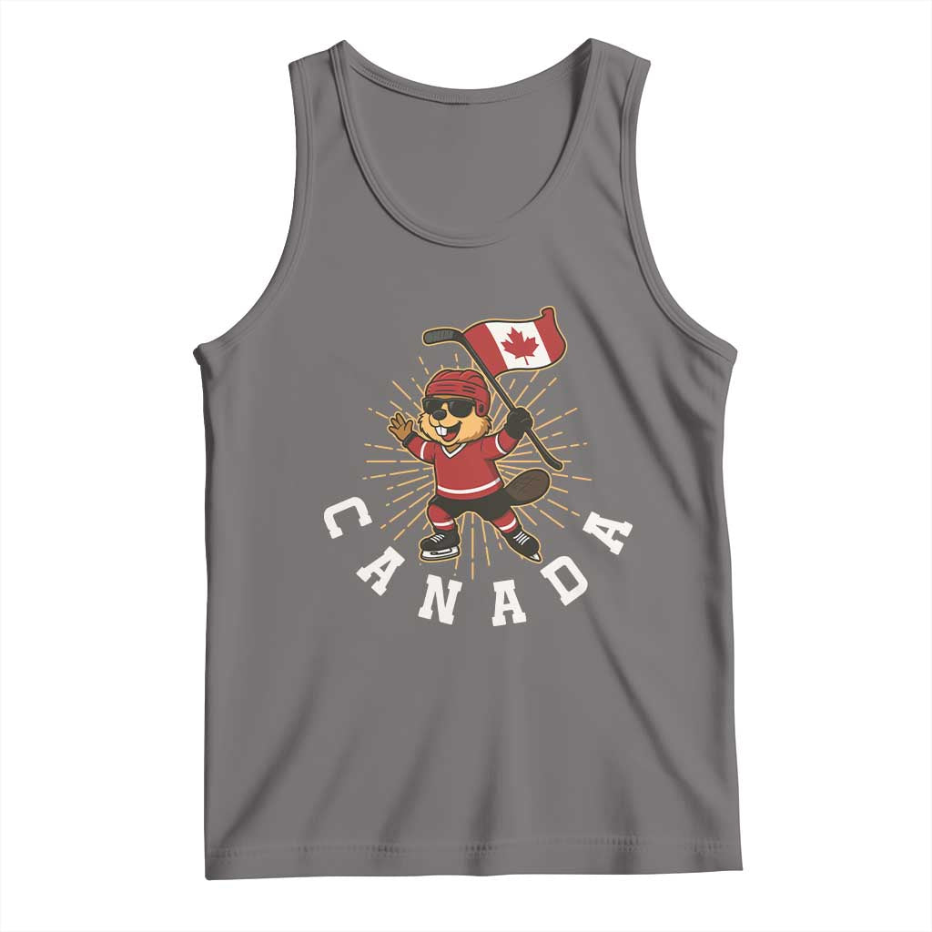 Funny Beaver Playing Ice Hockey With Canada Flag Gift Tank Top - Wonder Print Shop