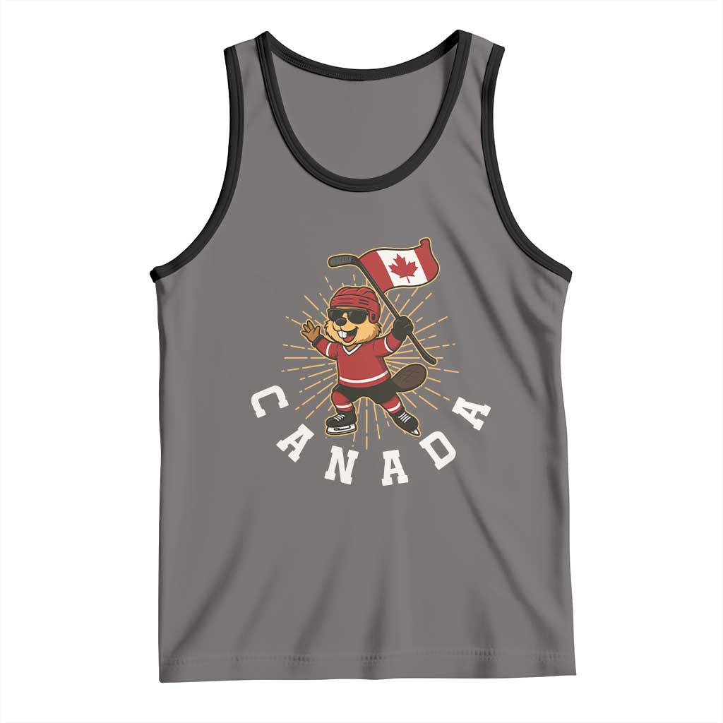 Funny Beaver Playing Ice Hockey With Canada Flag Gift Tank Top - Wonder Print Shop