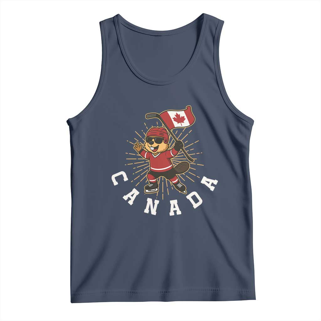 Funny Beaver Playing Ice Hockey With Canada Flag Gift Tank Top - Wonder Print Shop
