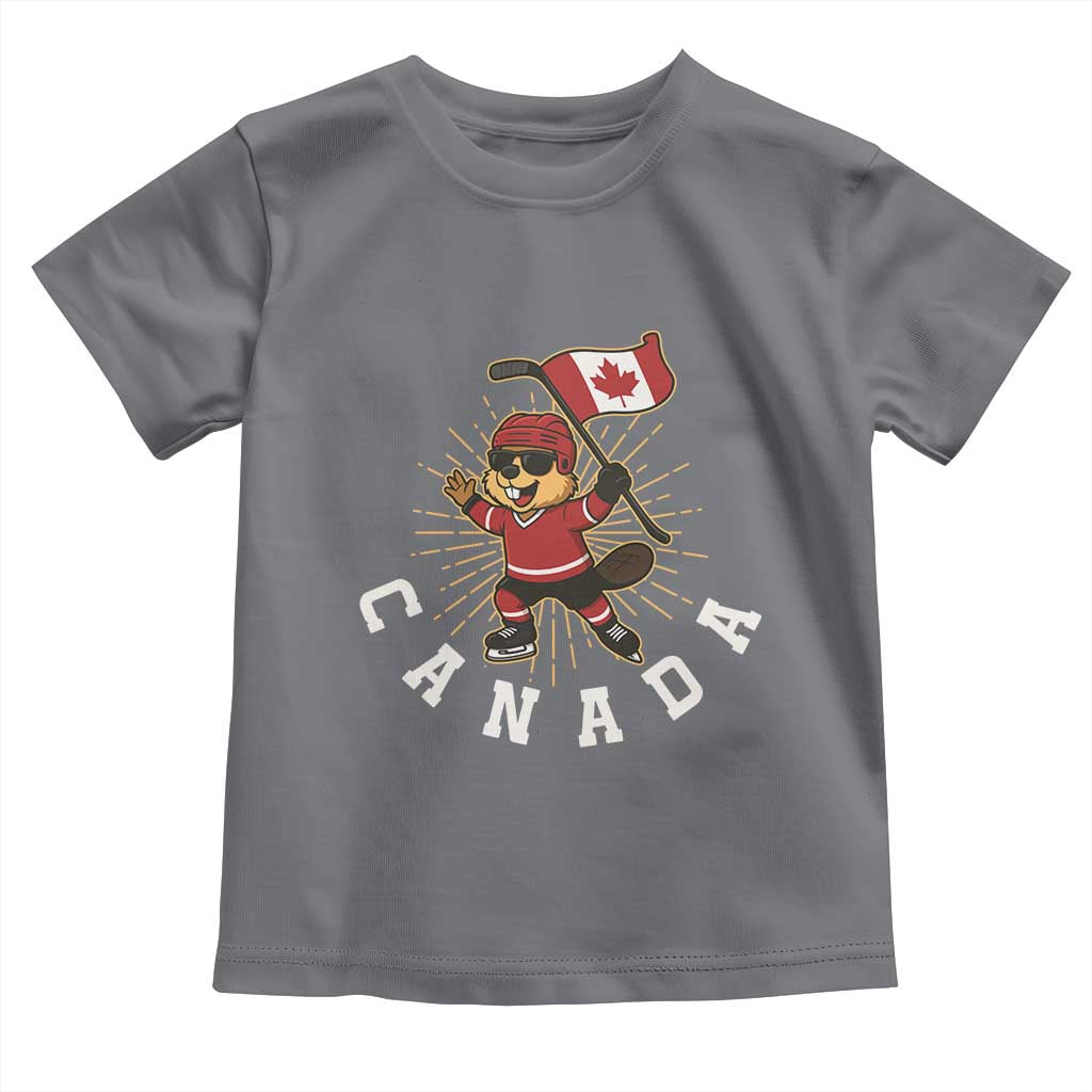 Funny Beaver Playing Ice Hockey With Canada Flag Gift Toddler T Shirt - Wonder Print Shop