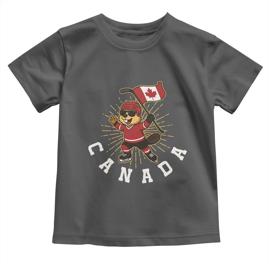 Funny Beaver Playing Ice Hockey With Canada Flag Gift Toddler T Shirt - Wonder Print Shop