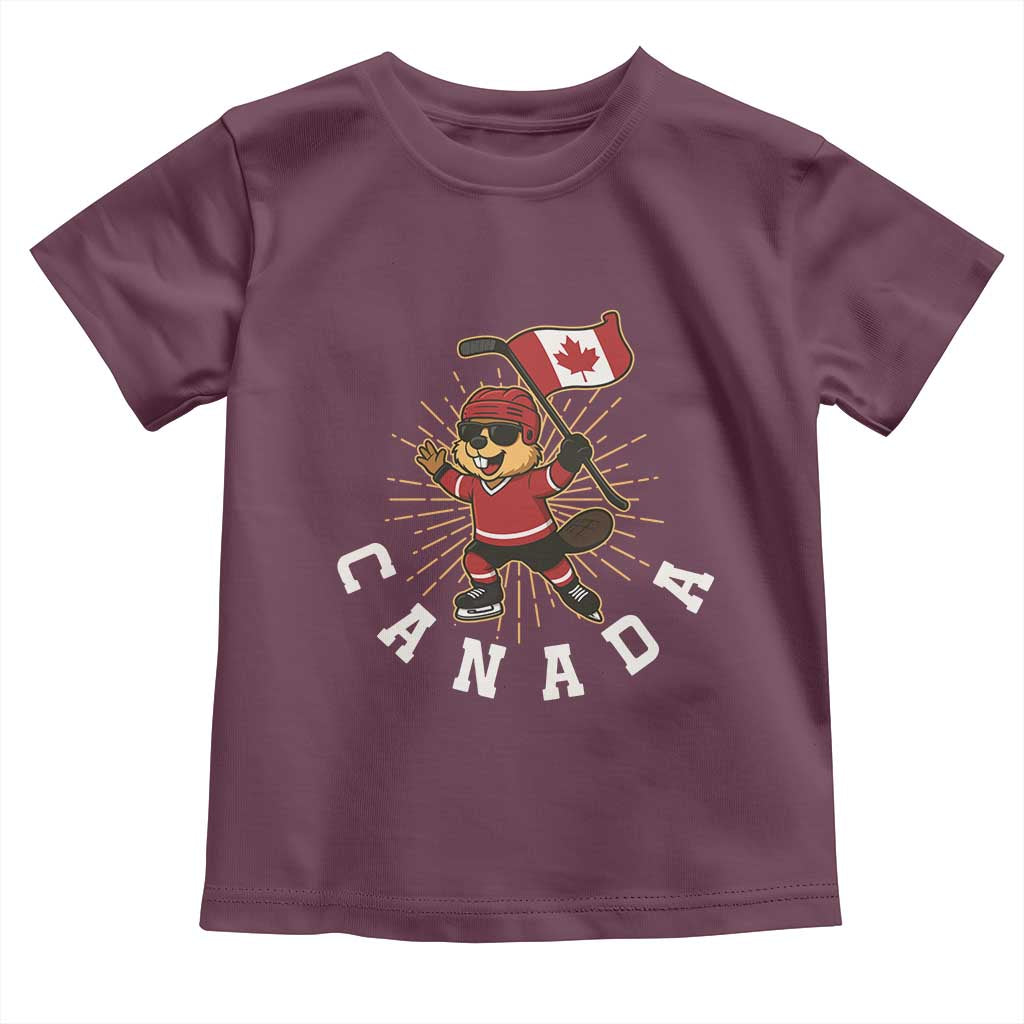 Funny Beaver Playing Ice Hockey With Canada Flag Gift Toddler T Shirt - Wonder Print Shop