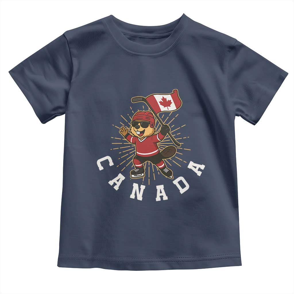 Funny Beaver Playing Ice Hockey With Canada Flag Gift Toddler T Shirt - Wonder Print Shop
