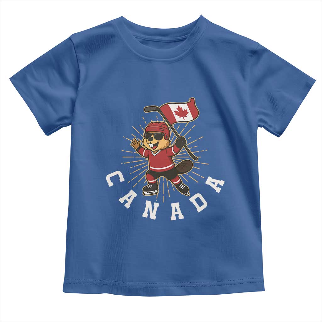 Funny Beaver Playing Ice Hockey With Canada Flag Gift Toddler T Shirt - Wonder Print Shop