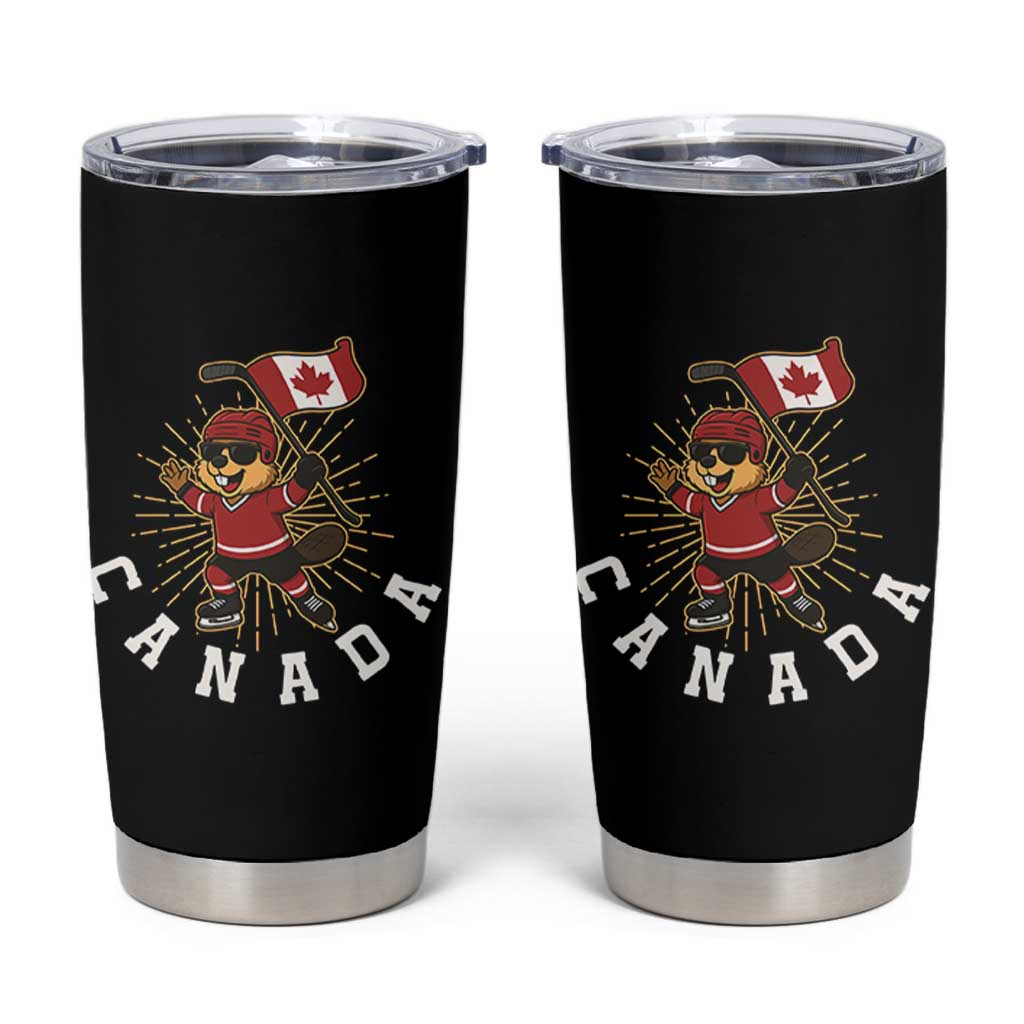 Funny Beaver Playing Ice Hockey With Canada Flag Gift Tumbler Cup - Wonder Print Shop