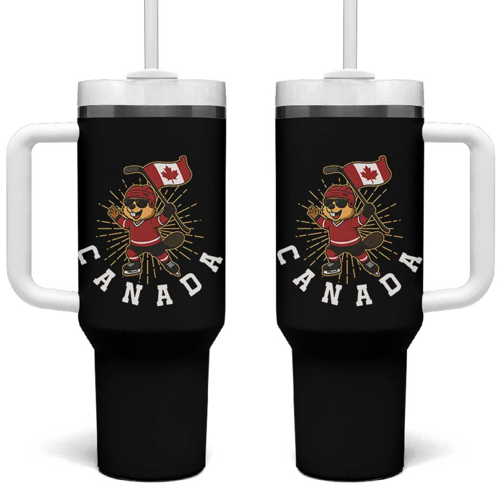Funny Beaver Playing Ice Hockey With Canada Flag Gift Tumbler With Handle - Wonder Print Shop