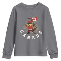 Funny Beaver Playing Ice Hockey With Canada Flag Gift Youth Sweatshirt - Wonder Print Shop