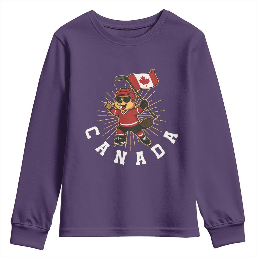 Funny Beaver Playing Ice Hockey With Canada Flag Gift Youth Sweatshirt - Wonder Print Shop