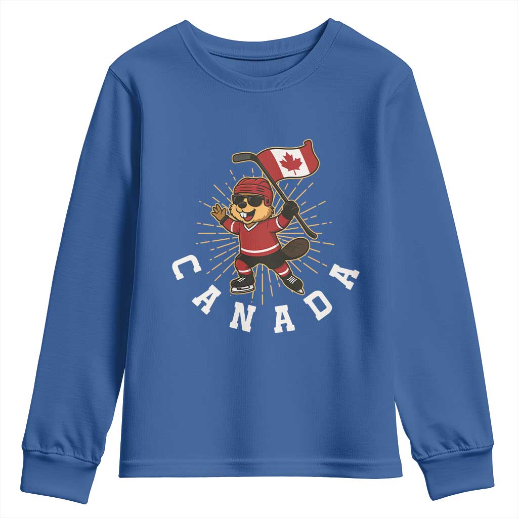 Funny Beaver Playing Ice Hockey With Canada Flag Gift Youth Sweatshirt - Wonder Print Shop