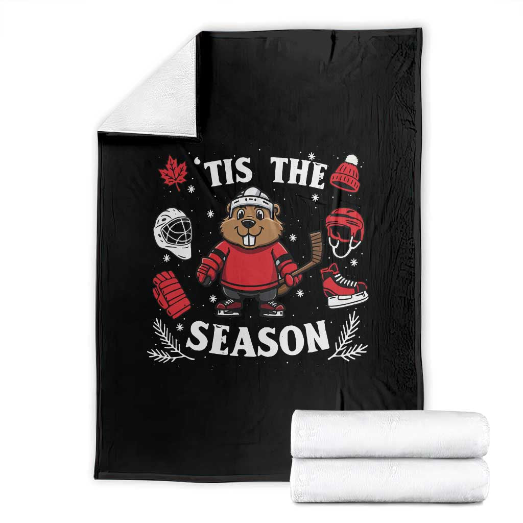 Canadian Ice Hockey Beaver Throw Blanket Tis The Season Holiday Gift - Wonder Print Shop