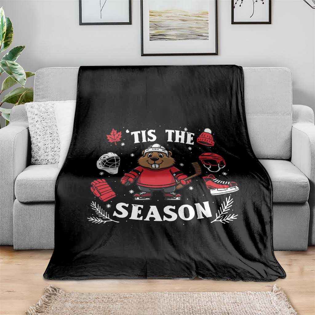 Canadian Ice Hockey Beaver Throw Blanket Tis The Season Holiday Gift - Wonder Print Shop