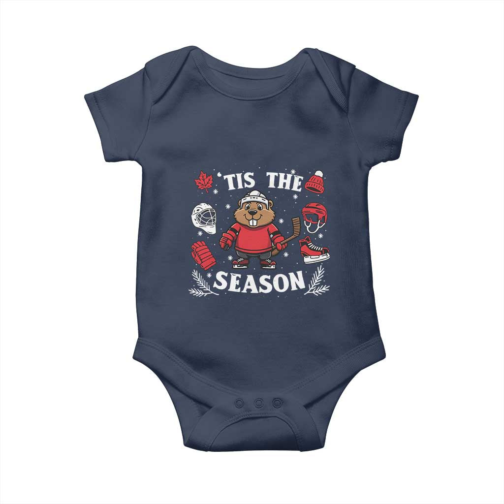 Canadian Ice Hockey Beaver Baby Onesie Tis The Season Holiday Gift - Wonder Print Shop