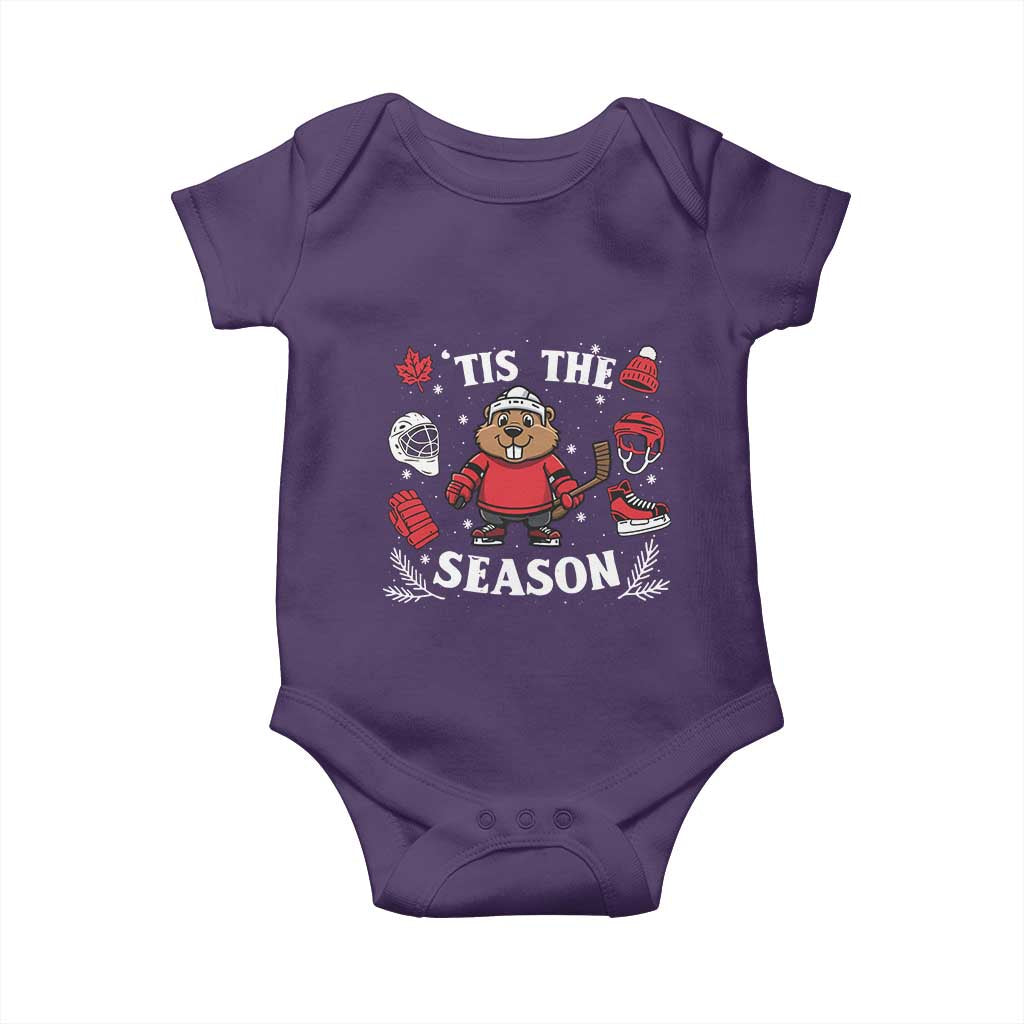 Canadian Ice Hockey Beaver Baby Onesie Tis The Season Holiday Gift - Wonder Print Shop