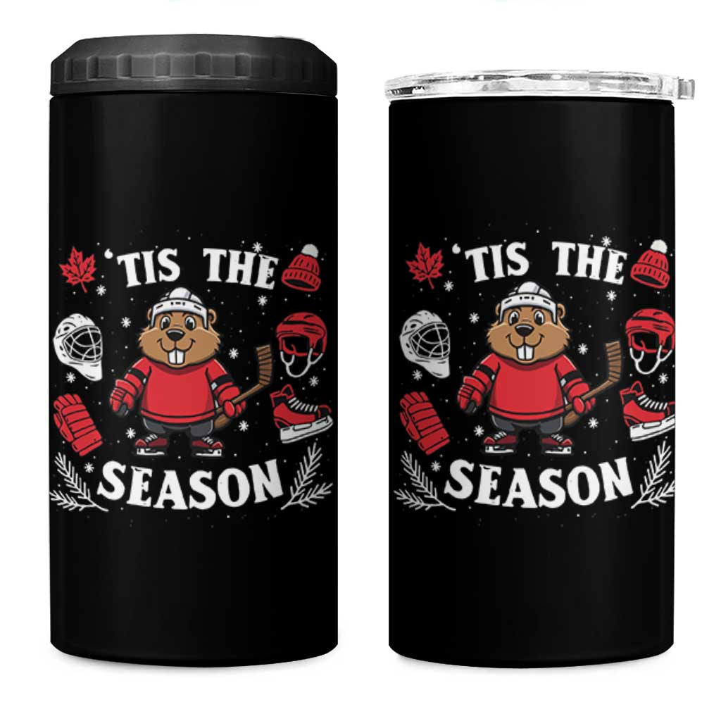 Canadian Ice Hockey Beaver 4 in 1 Can Cooler Tumbler Tis The Season Holiday Gift - Wonder Print Shop