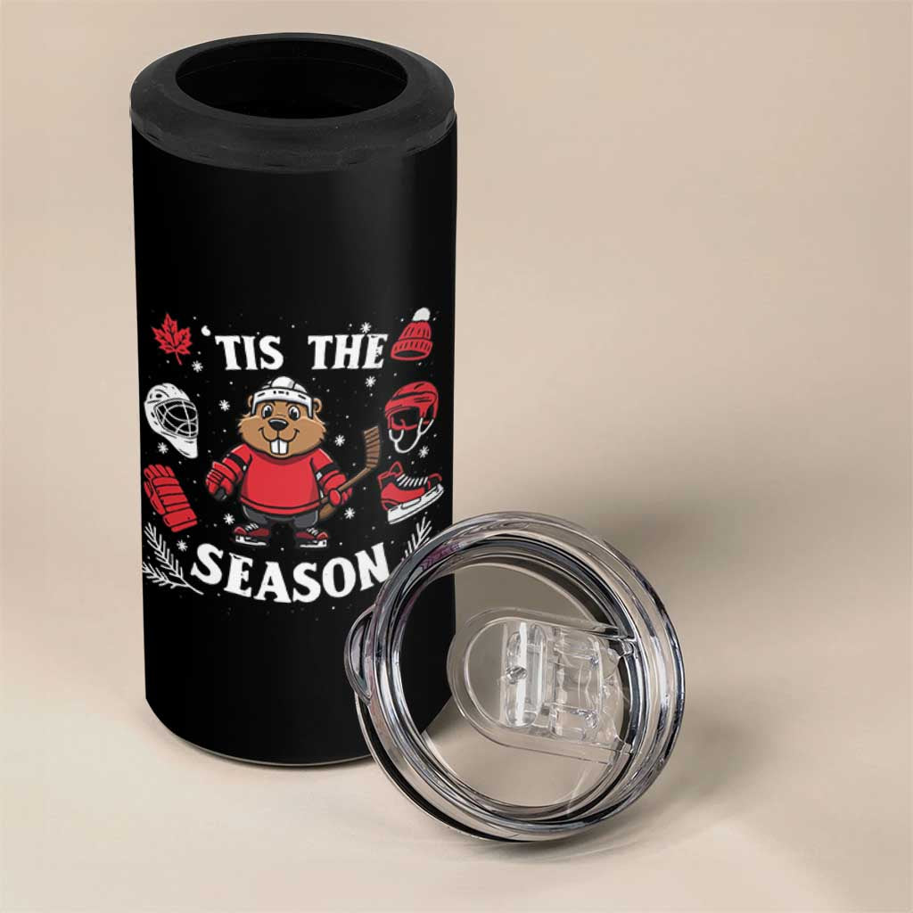Canadian Ice Hockey Beaver 4 in 1 Can Cooler Tumbler Tis The Season Holiday Gift - Wonder Print Shop