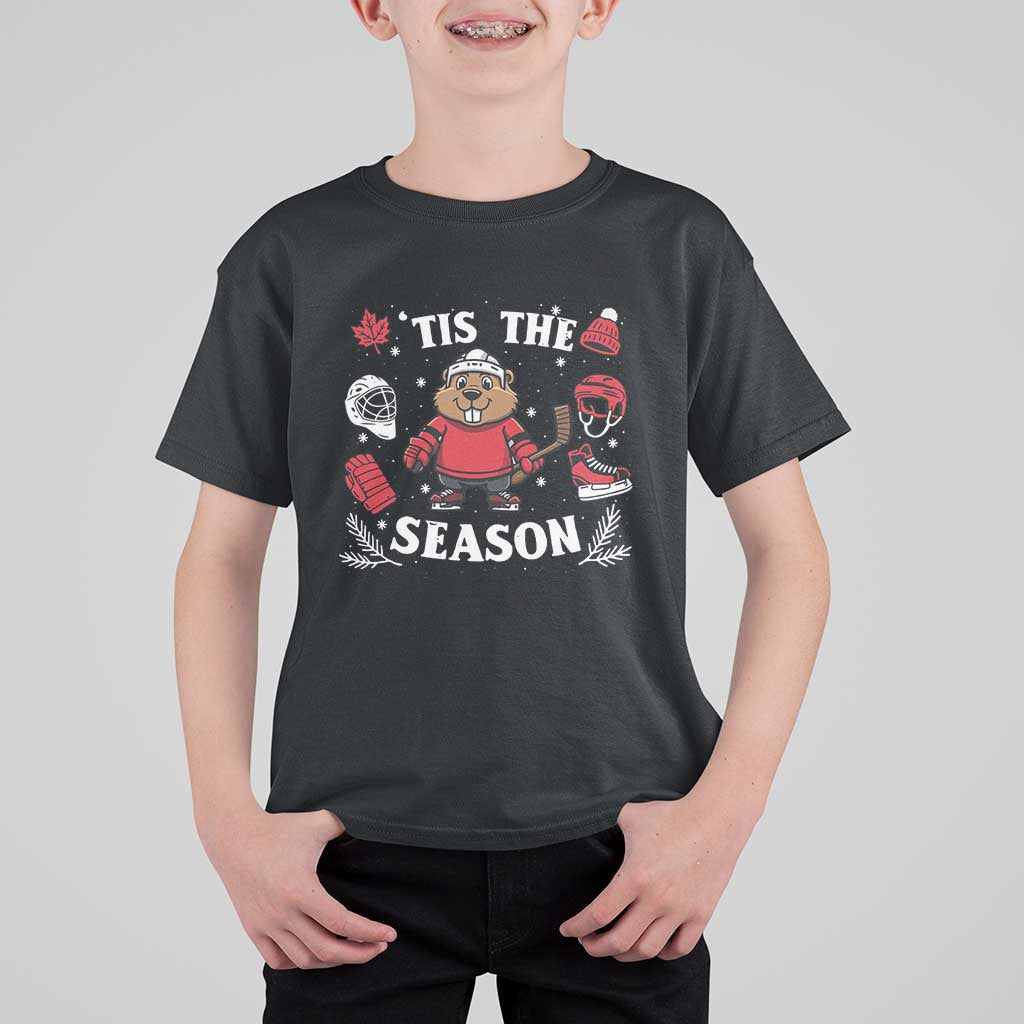 Canadian Ice Hockey Beaver T Shirt For Kid Tis The Season Holiday Gift - Wonder Print Shop