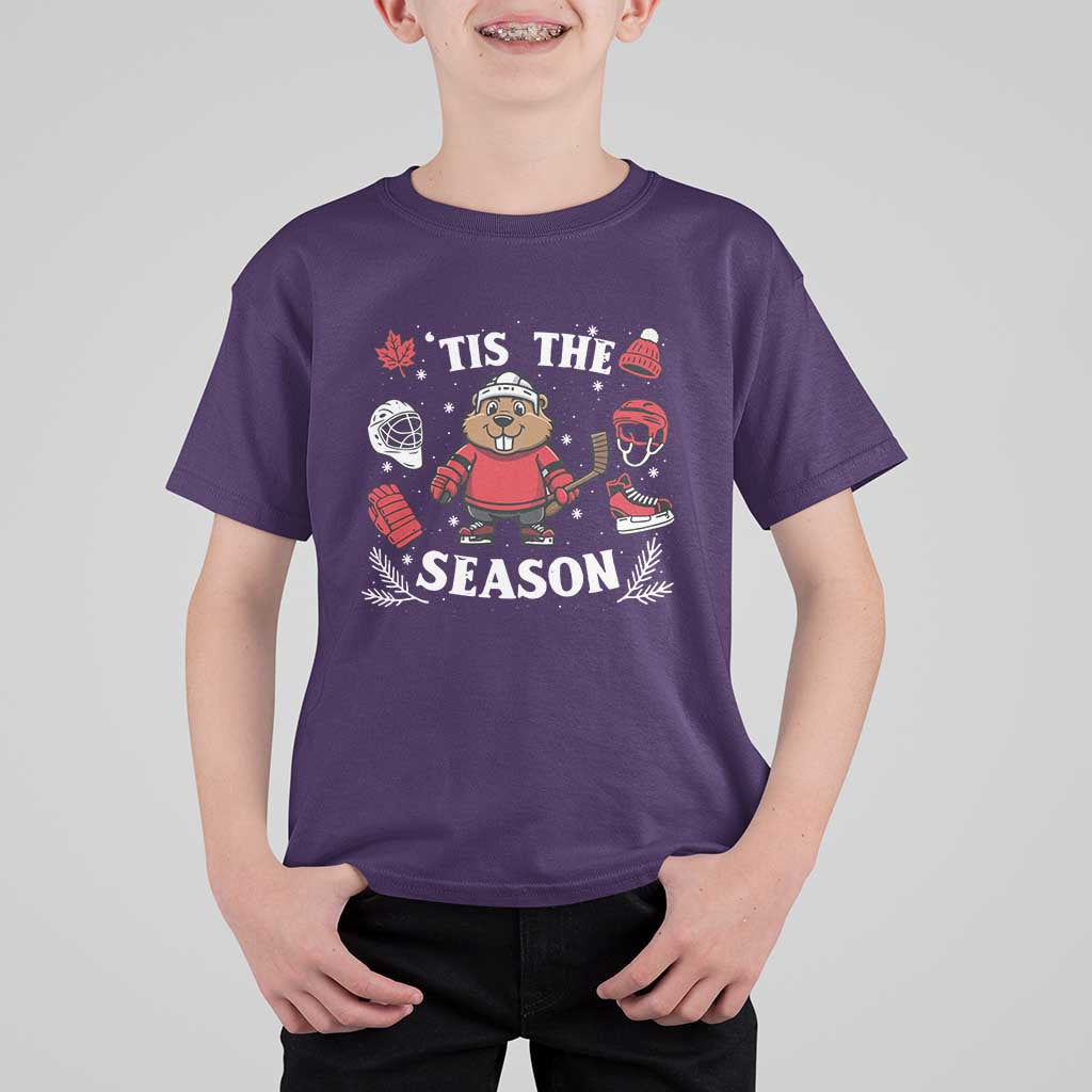 Canadian Ice Hockey Beaver T Shirt For Kid Tis The Season Holiday Gift - Wonder Print Shop