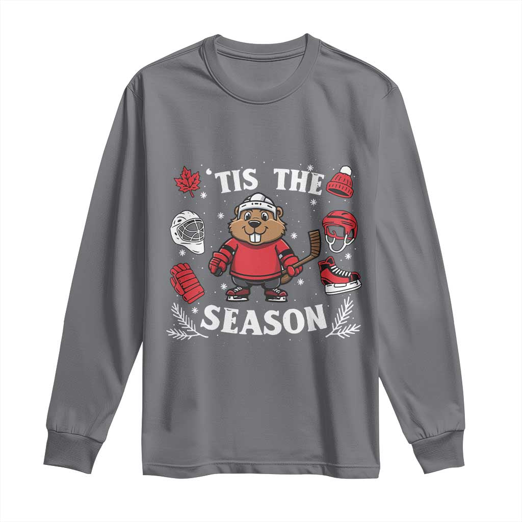 Canadian Ice Hockey Beaver Long Sleeve Shirt Tis The Season Holiday Gift - Wonder Print Shop