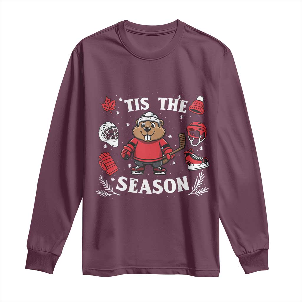 Canadian Ice Hockey Beaver Long Sleeve Shirt Tis The Season Holiday Gift - Wonder Print Shop