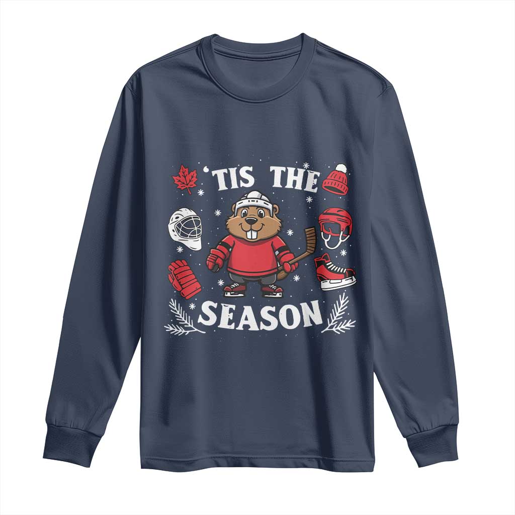 Canadian Ice Hockey Beaver Long Sleeve Shirt Tis The Season Holiday Gift - Wonder Print Shop
