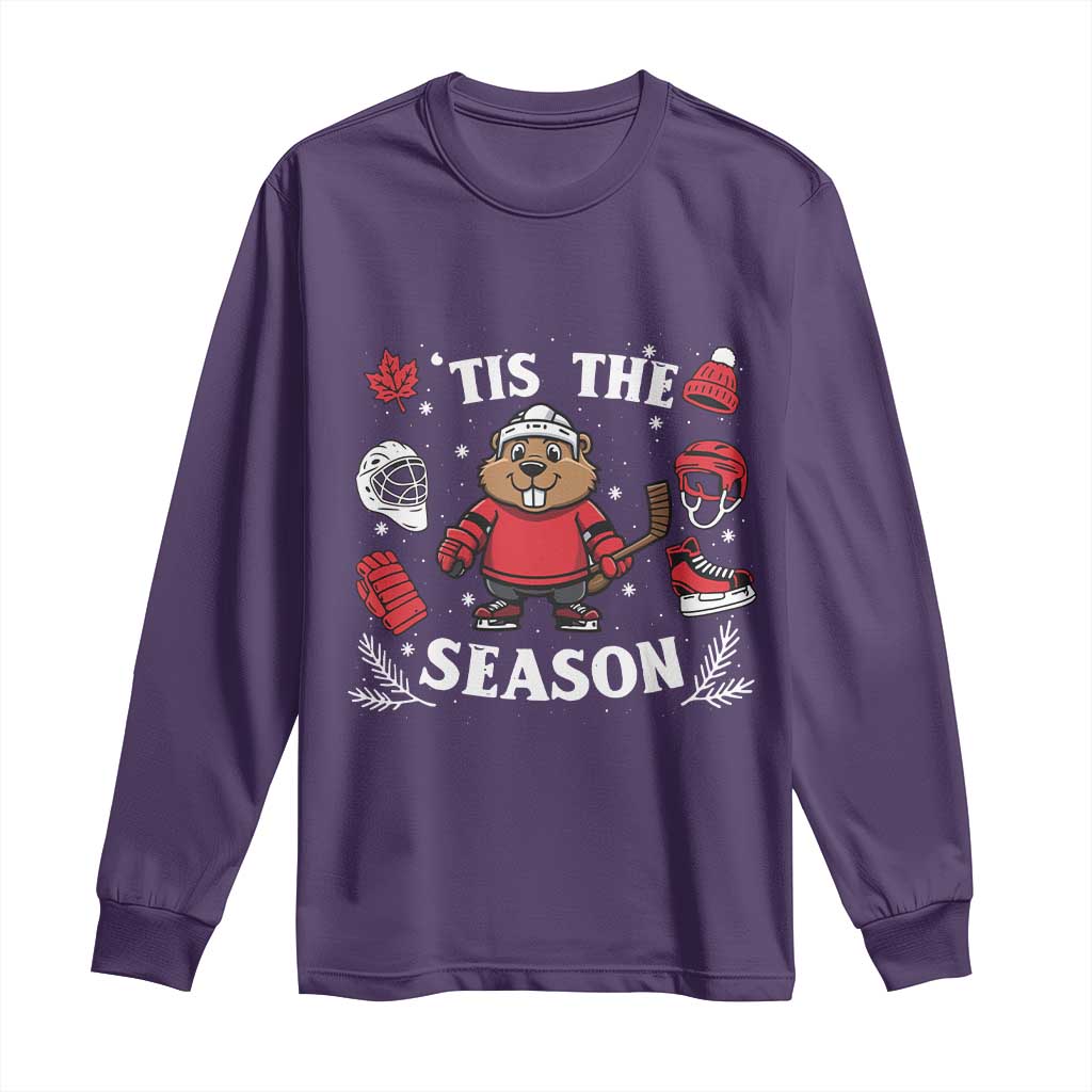 Canadian Ice Hockey Beaver Long Sleeve Shirt Tis The Season Holiday Gift - Wonder Print Shop
