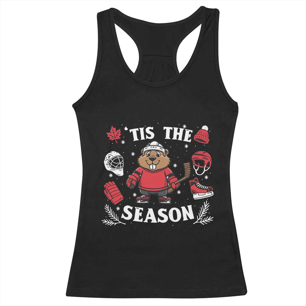 Canadian Ice Hockey Beaver Racerback Tank Top Tis The Season Holiday Gift - Wonder Print Shop