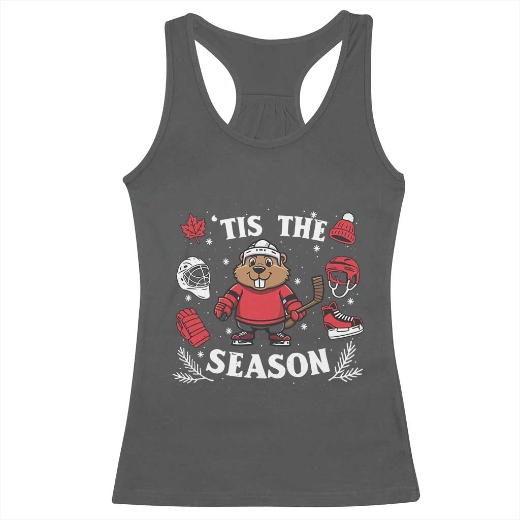 Canadian Ice Hockey Beaver Racerback Tank Top Tis The Season Holiday Gift - Wonder Print Shop