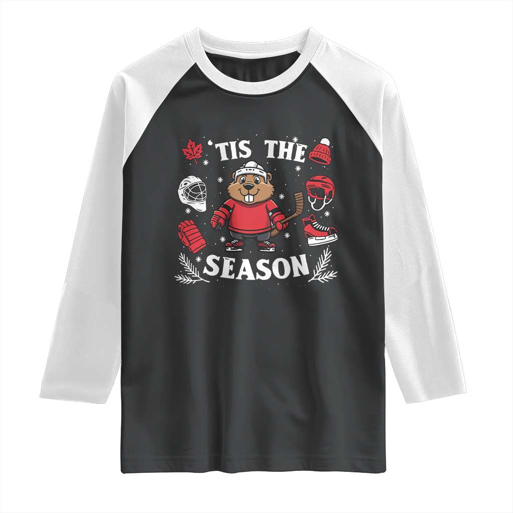 Canadian Ice Hockey Beaver Raglan Shirt Tis The Season Holiday Gift - Wonder Print Shop
