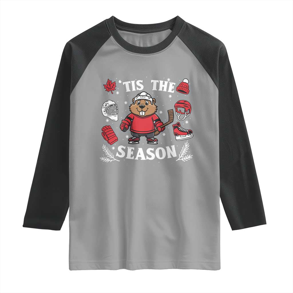 Canadian Ice Hockey Beaver Raglan Shirt Tis The Season Holiday Gift - Wonder Print Shop