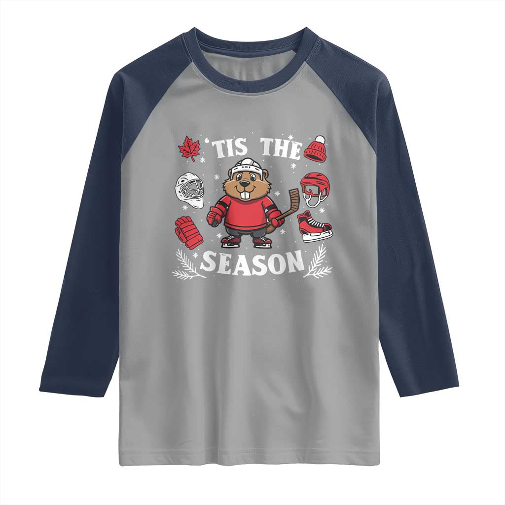 Canadian Ice Hockey Beaver Raglan Shirt Tis The Season Holiday Gift - Wonder Print Shop