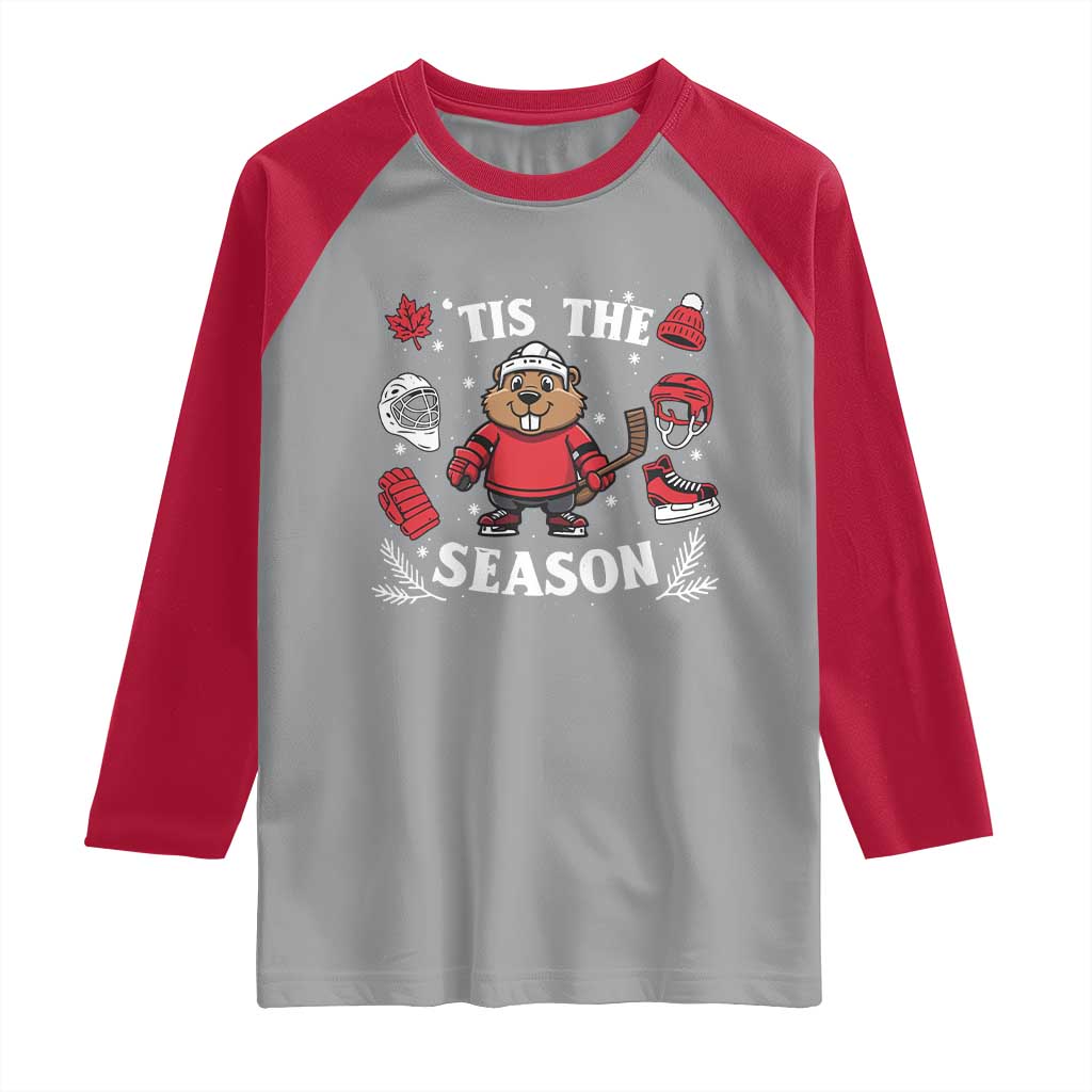 Canadian Ice Hockey Beaver Raglan Shirt Tis The Season Holiday Gift - Wonder Print Shop
