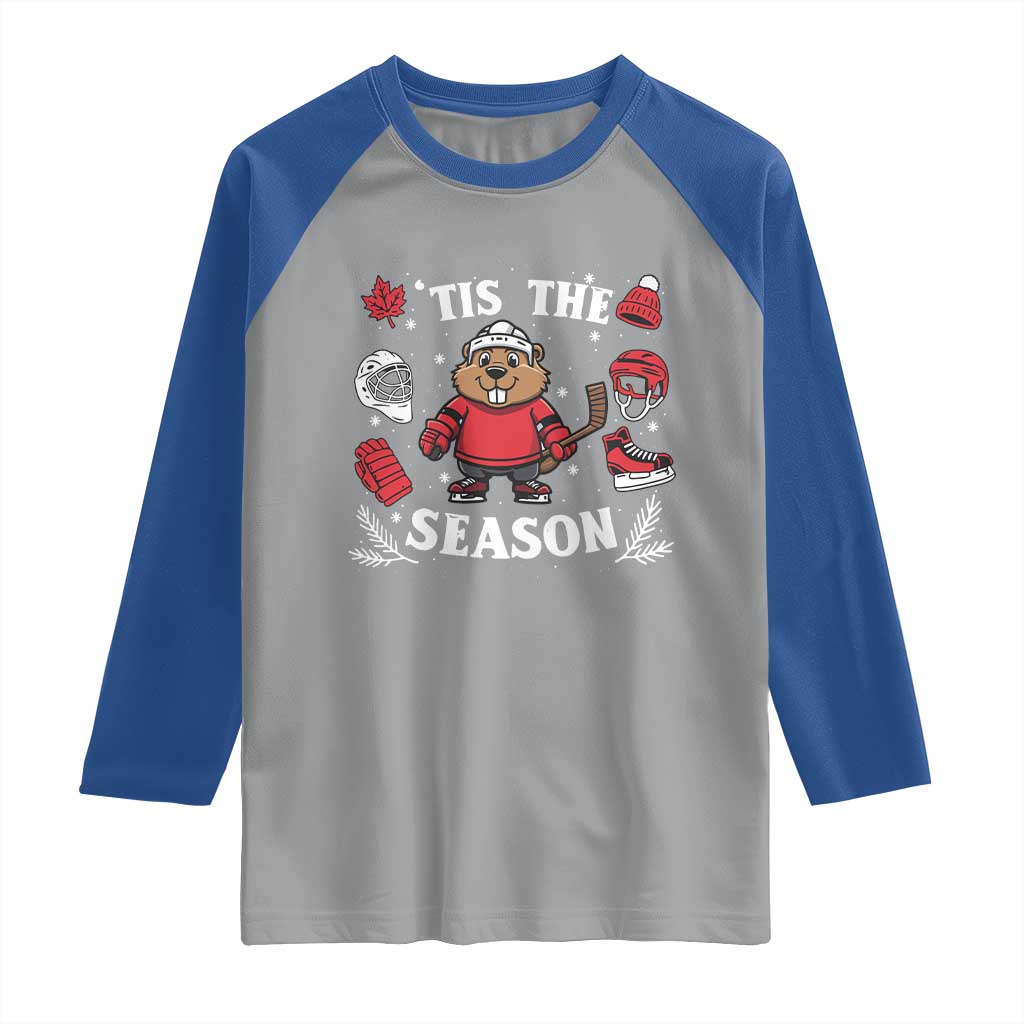 Canadian Ice Hockey Beaver Raglan Shirt Tis The Season Holiday Gift - Wonder Print Shop