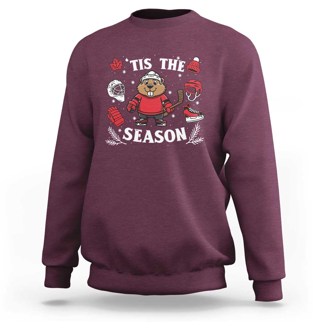 Canadian Ice Hockey Beaver Sweatshirt Tis The Season Holiday Gift - Wonder Print Shop